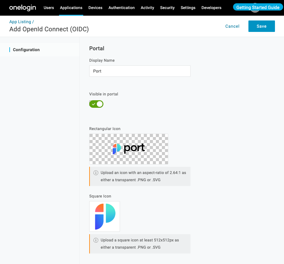 Onelogin initial new application